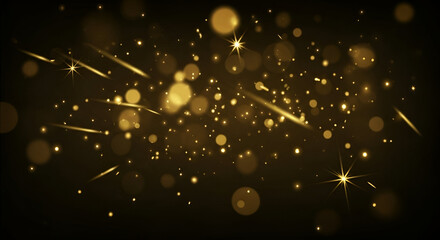 Elegant golden light trails and bokeh effects on a dark background texture