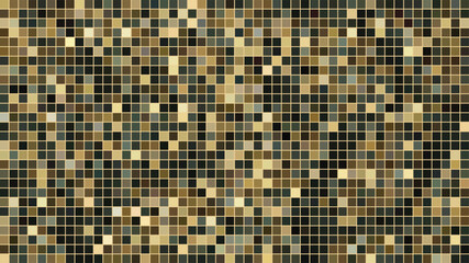 Dark earth tone square tile mosaic grid pattern with gold and black