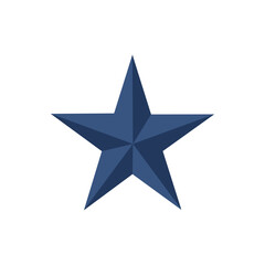 A simple yet elegant dark blue three-dimensional star icon. This classic five-pointed geometric shape with a beveled effect symbolizes success, rating, and patriotism