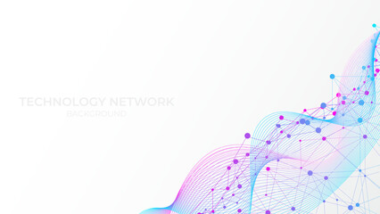 Geometric abstract background with connected line and dots. Network and connection background for your presentation. Futuristic digital wave network on white background