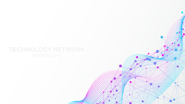 Geometric abstract background with connected line and dots. Network and connection background for your presentation. Futuristic digital wave network on white background