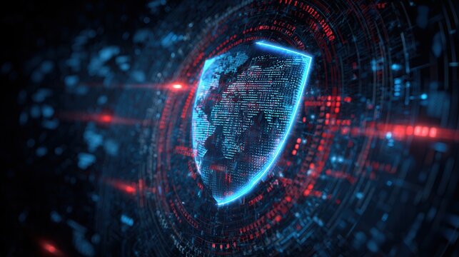 Digital Shield Protecting Global Network From Cybernetic Threats And Malicious Digital Attacks Concept