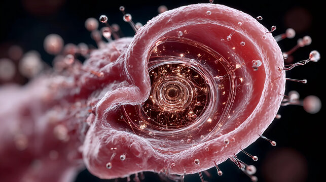 Macro Spiral Shell Showing Complex Structure, Abstract Biological Shell Form, Detailed Nautilus-like Inner Design
