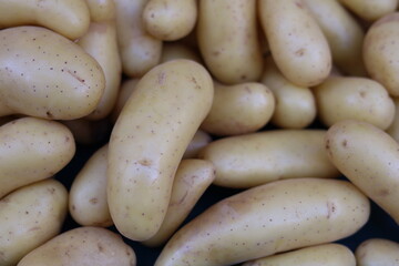 Organic potatoes displayed in farm to table market display