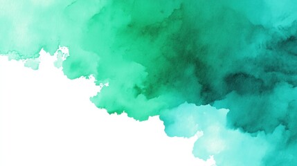 A vibrant green and blue watercolor painting with a white background, featuring abstract shapes and patterns.