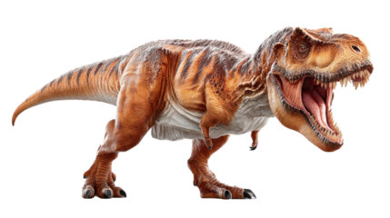 Majestic Tyrannosaurus Rex in Action: A formidable Tyrannosaurus Rex, rendered in stunning detail, roars with open jaws.