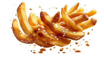 Golden French Fries: A tantalizing close-up shot of golden-brown french fries, perfectly crisp and lightly salted, ready for your enjoyment. 