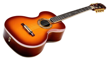 Obraz premium Classic Acoustic Guitar: a beautifully crafted acoustic guitar, showcasing its elegant curves, rich wood grain, and intricate details, inviting a symphony of sound.