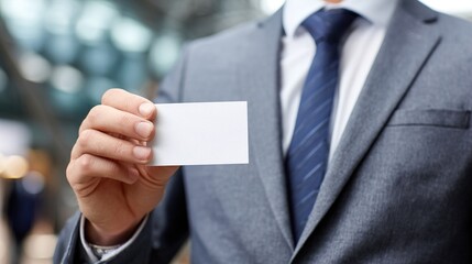 Trader With Business Card At International Trade Fair. High quality