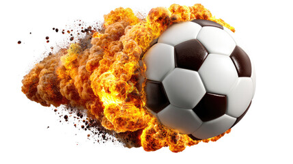 Explosive Football: A dynamic football bursts forth from a fiery explosion, symbolizing energy and passion in the game. It is a stunning visual to represent the thrilling, high-energy world of sports.