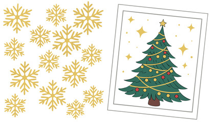 Illustration of a christmas tree with ornaments, stars and snowflakes for the holiday season