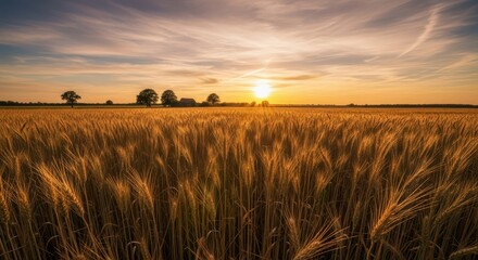 Golden Wheat Field Under Warm Evening Sky