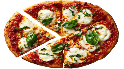 Pizza Perfection: A freshly baked pizza, sliced and ready to be enjoyed, showcasing a vibrant array of toppings and inviting aromas.