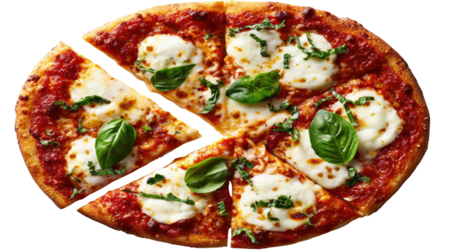 Pizza Perfection: A freshly baked pizza, sliced and ready to be enjoyed, showcasing a vibrant array of toppings and inviting aromas.