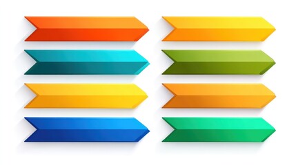 Fototapeta premium A set of eight colorful, glossy arrows with a white background, arranged in a grid pattern.