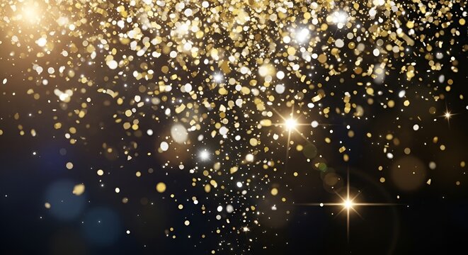 Elegant golden glitter and sparkling stars on a luxurious dark background