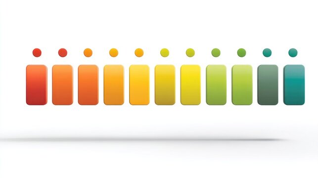 A colorful, abstract design with a gradient of orange, yellow, green, and blue, featuring a series of vertical rectangles with rounded corners and a slight shadow effect.