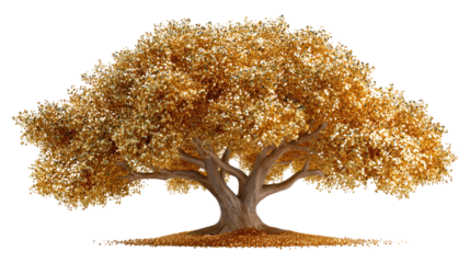 Golden Tree: A majestic tree, adorned in a vibrant display of golden leaves, stands tall and proud, symbolizing growth and the beauty of nature. 