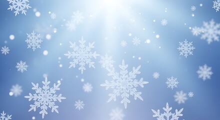 Magical winter background with falling snowflakes and bokeh lights for Christmas holiday