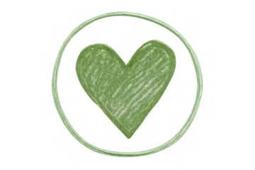 Green heart drawing in a circle, representing love, nature, health, and a sustainable lifestyle icon concept