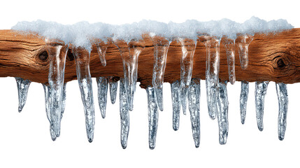 Winter's Icy Embrace: A branch adorned with a pristine layer of snow, delicate icicles hanging, creating a beautiful winter scenery.