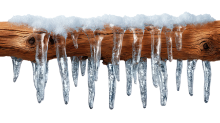 Winter's Icy Embrace: A branch adorned with a pristine layer of snow, delicate icicles hanging, creating a beautiful winter scenery.