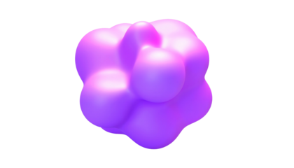 Pink-purple blob-like abstract form, smooth surface, soft shading, floating against a black background