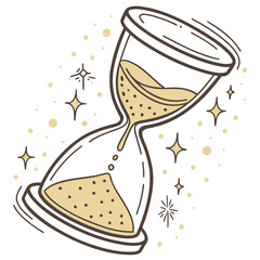 Hand drawn sand clock with sand flowing, time is running out concept