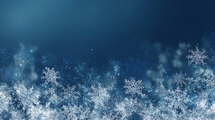 Blue gradient background with silver snowflakes and glowing frost pattern clean modern Christmas look.