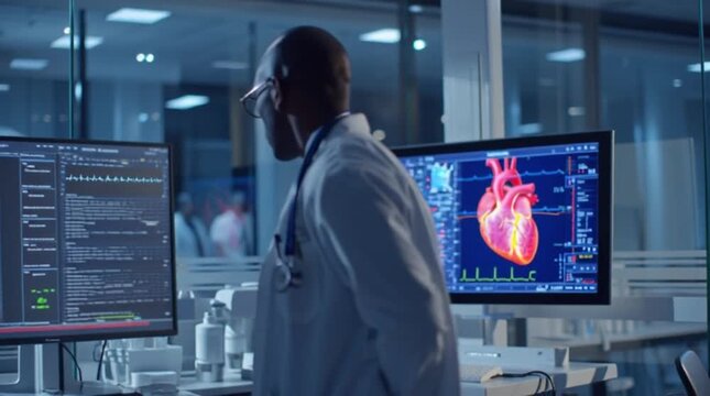 Bp Doctor Analyzing Heart Data on Advanced Monitor