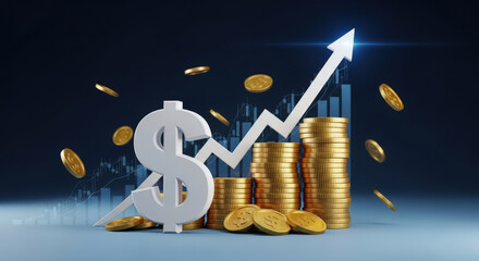 Financial Growth Illustration with Dollar Sign and Rising Arrow Depicting Investment Success and Economic Prosperity in a Dynamic Market Environment for Investors