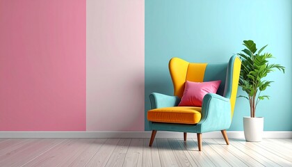 Colorful Modern Interior Design with Chair and Plant