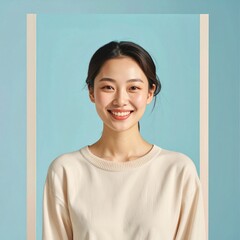 Smiling Young Woman Portrait on Blue Backdrop