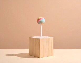 Colorful Lollipop Displayed on Wooden Block
