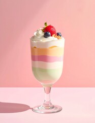 Delicious layered dessert in a glass with vibrant colors