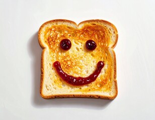 Smiling Toast with Jelly Face on White Background