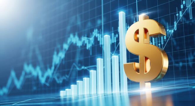 Financial Growth and Investment Opportunities A Golden Dollar Sign with an Ascending Stock Chart Symbolizing Economic Progress and Wealth Accumulation