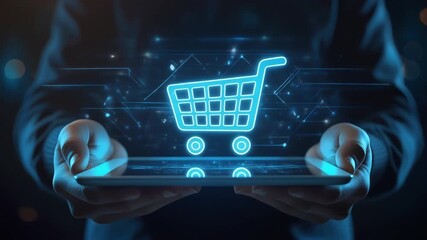 Online Shopping Concept - Person Holding Tablet with Shopping Cart. - Powered by Adobe