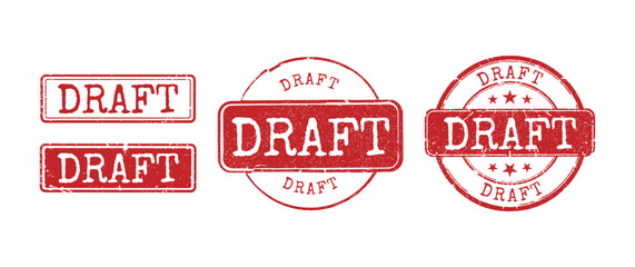Set of red grunge rubber stamps with the word DRAFT for document status