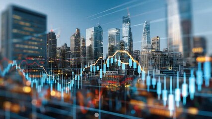 Urban Finance: A modern cityscape serves as a backdrop, overlaid with dynamic financial data, symbolizing the convergence of urban development and the world of investment. - Powered by Adobe