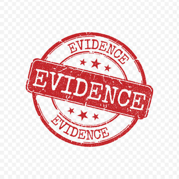 Red circular distressed rubber stamp with EVIDENCE text and three stars