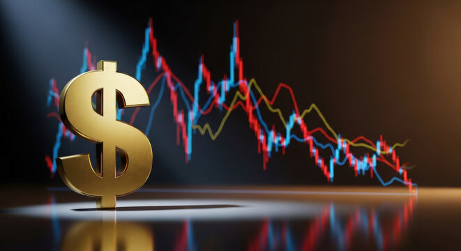 Dollar Sign Downturn A Visual Representation of Economic Decline and Market Volatility with Bearish Trends and Financial Uncertainty in the Global Economy Landscape