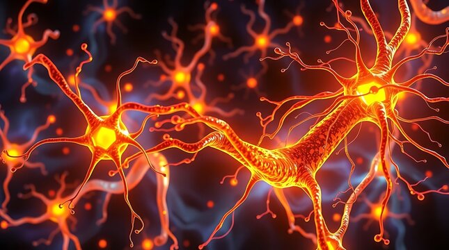 A microscopic view of neurons in orange shades