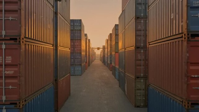 Drone Inspecting Shipping Containers at Sunset - Modern Logistics.