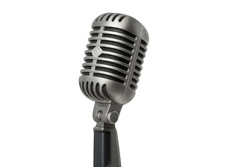 Fototapeta premium Vintage microphone on a stand, broadcasting sound and music, representing retro radio shows and performance audio on transparent background