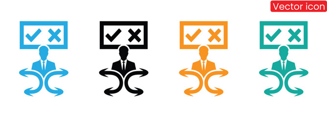 Decision making icon for business strategy options now,