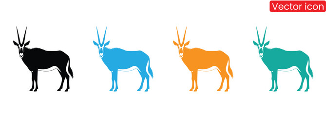 Vibrant oryx silhouettes offer a striking design element,Oryx logo, oryx icon vector silhouette Stand oryx on sky blue background.