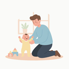 Baby’s First Steps with Dad

Flat-vector father helping baby take first steps, soft minimal shapes