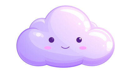 Smiling lavender cloud, round and stylized with soft shading and a happy face, isolated on a transparent background
