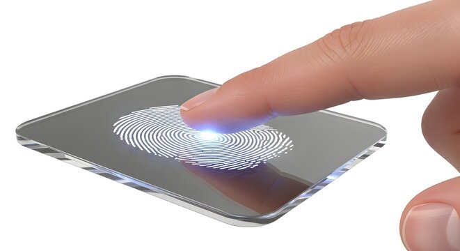 Human Finger Scanning Fingerprint on Modern Smartphone with Transparent Edges and Digital Touch Interface - Powered by Adobe